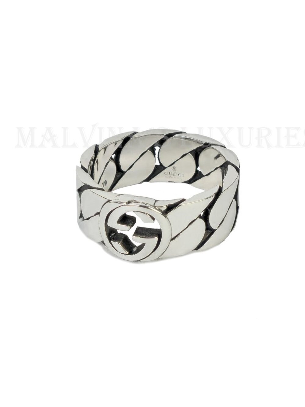 GUCCI RING STERLING SILVER CHAIN w INTERLOCKING GG LOGO sz 19 US 8 3/4 - Picture 12 of 16